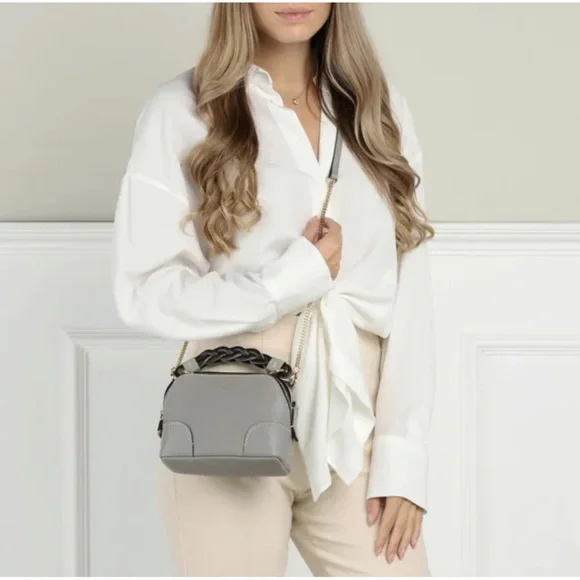 CHLOE Mini Daria Leather Chain Crossbody Shoulder Bag Stromy Gray NWT - Picture 3 of 16